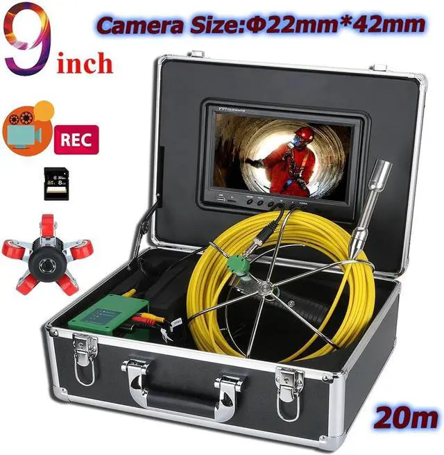 Main image of 9" DVR Screen Sewer Drain Pipe Pipeline Inspection Camera, Video Recording with Battery draining plumbing Industrial Endoscope Borescope Waterproof IP68, Cable length 20m/65ft