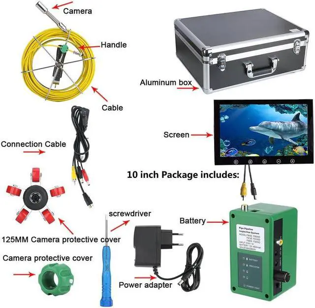 Alt view image 7 of 7 - VisiPower 10" Screen Sewer Drain Pipe Pipeline Inspection Industrial Endoscope Borescope Camera with Battery for Home Blocked draining plumbing Endoscope Waterproof IP68 Cable Length 30m/98ft