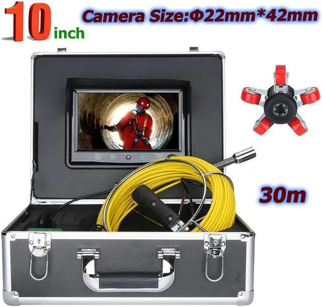 Main image of VisiPower 10" Screen Sewer Drain Pipe Pipeline Inspection Industrial Endoscope Borescope Camera with Battery for Home Blocked draining plumbing Endoscope Waterproof IP68 Cable Length 30m/98ft
