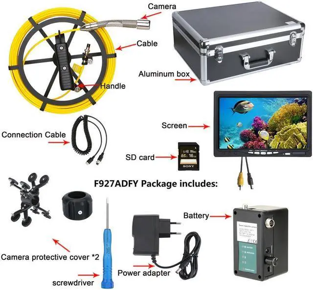 Alt view image 6 of 7 - AHD 1080P 2MP Drain Sewer Pipeline Industrial Endoscope System Pipe Inspection Video Camera with DVR 7" Monitor Display,Video Recording Waterproof IP68 12PCS LED Lights Cable length 20m/65ft