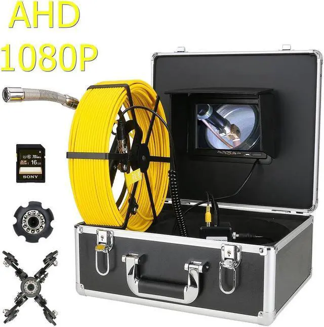 Main image of AHD 1080P 2MP Drain Sewer Pipeline Industrial Endoscope System Pipe Inspection Video Camera with DVR 7" Monitor Display,Video Recording Waterproof IP68 12PCS LED Lights Cable length 20m/65ft
