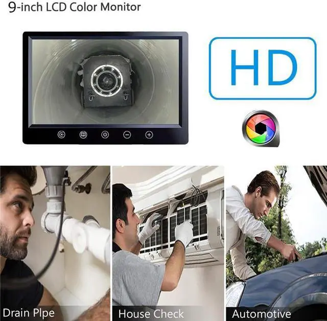 Alt view image 2 of 7 - VisiPower Sewer Pipe Drain Pipe Pipeline Inspection Camera Industrial Endoscope System 9" display, Waterproof IP68 12PCS LED Lights for home Blocked draining plumbing Cable Length 20m/65ft