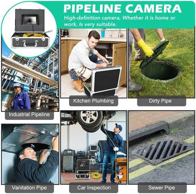 Alt view image 6 of 7 - VisiPower Sewer Pipe Drain Pipe Pipeline Inspection Camera Industrial Endoscope System 9" display, Waterproof IP68 12PCS LED Lights for home Blocked draining plumbing Cable Length 20m/65ft