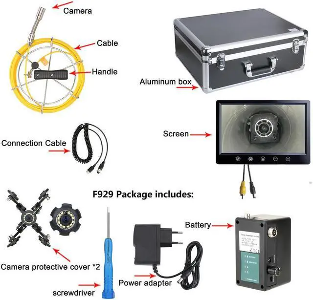 Alt view image 7 of 7 - VisiPower Sewer Pipe Drain Pipe Pipeline Inspection Camera Industrial Endoscope System 9" display, Waterproof IP68 12PCS LED Lights for home Blocked draining plumbing Cable Length 20m/65ft