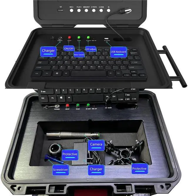 Alt view image 7 of 7 - 8 hours continuous work Industrial Plumbing Tools Sewer Pipe Inspection Camera 9Inch IPS 1080P Screen and  512HZ Locator Video+Audio Recording 5X Image Enlarge+Meter Counter +7MM Fiberglass Cable 20m