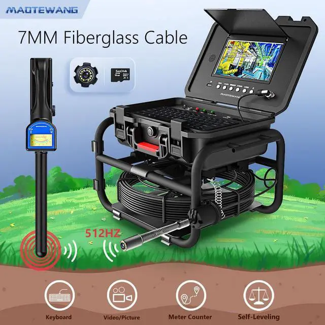 Main image of 8 hours continuous use  Industrial Plumbing Tools Sewer Pipe Inspection Camera 9Inch IPS 1080P Screen and Self-Leveling 512HZ Locator 7mm Cable Video+Audio Recording 5X Image Enlarge+Meter Counter