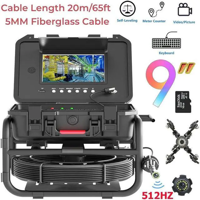 Main image of VisiPower Sewer Pipe Inspection Camera 9Inch IPS 1080P Screen and Self-Leveling 512HZ Locator Video+Audio Recording 5X Image Enlarge+Meter Counter 8 hours continuous use Cable Length 20m/65ft
