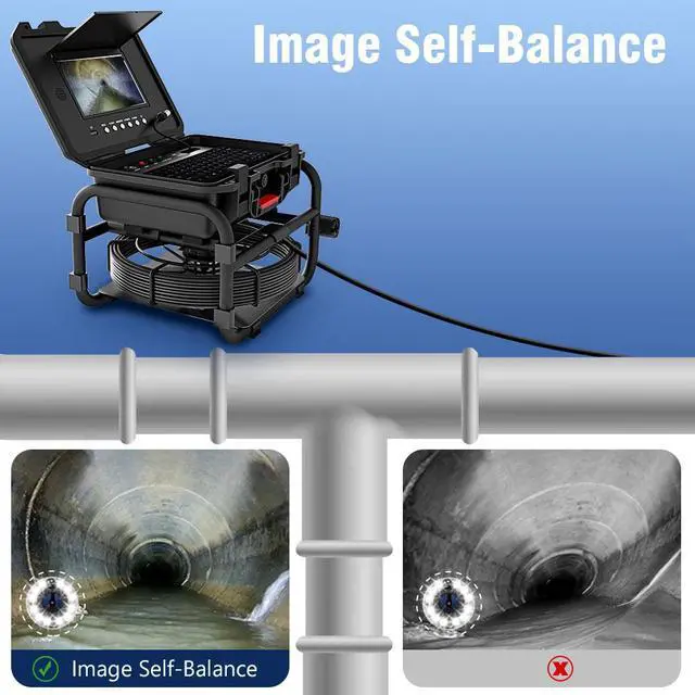 Alt view image 7 of 7 - VisiPower Sewer Pipe Inspection Camera 9Inch IPS 1080P Screen and Self-Leveling 512HZ Locator Video+Audio Recording 5X Image Enlarge+Meter Counter 8 hours continuous use Cable Length 20m/65ft