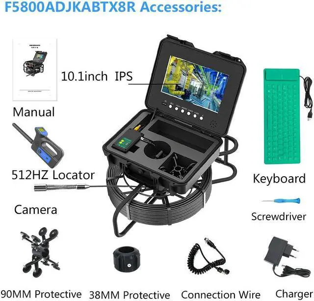 Alt view image 3 of 7 - VisiPower 10" AHD 2MP Display Screen Pipe Sewer Drain Inspection Video Camera Video Recording Meter Counter Keyboard 5X Image Zoom 512HZ Locator Industrial Endoscope 7mm Cable Length 20m/65ft Camera