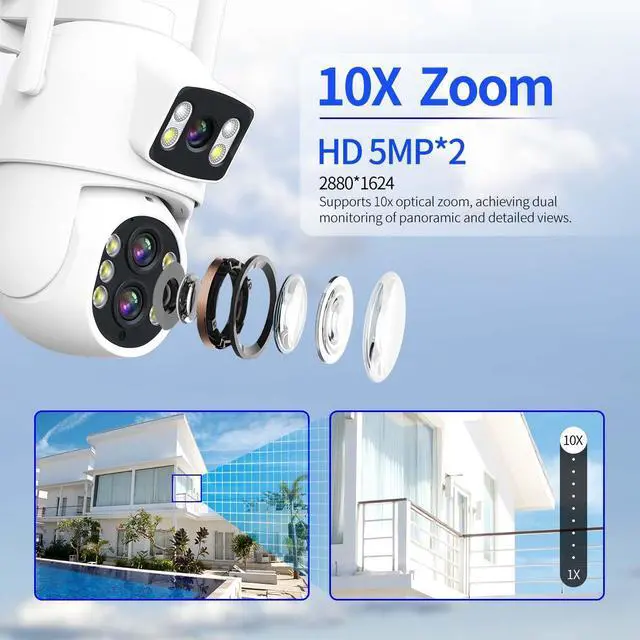 Alt view image 2 of 7 - VisiPower ESCAM QF500 5+5MP Binocular WiFi IP Camera  Dual lens Dual perspectives Pan/Tilt/Zoom ZOOMx10 humanoid detection Cloud Storage Waterproof outdoor Two Way Audio Night Vision Security Camera