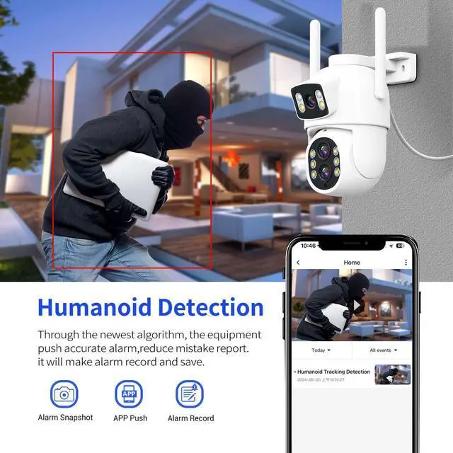Alt view image 6 of 7 - VisiPower ESCAM QF500 5+5MP Binocular WiFi IP Camera  Dual lens Dual perspectives Pan/Tilt/Zoom ZOOMx10 humanoid detection Cloud Storage Waterproof outdoor Two Way Audio Night Vision Security Camera