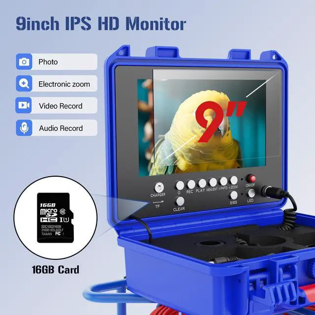 Alt view image 2 of 7 - VisiPower 9" Display Screen 2MP Pipe Sewer Drain Inspection Camera Video Record Meter Counter Auto Self-Leveling Industrial Endoscope Borescope Cable 5mm,512HZ Locator(Optional), Cable length 20m/65ft