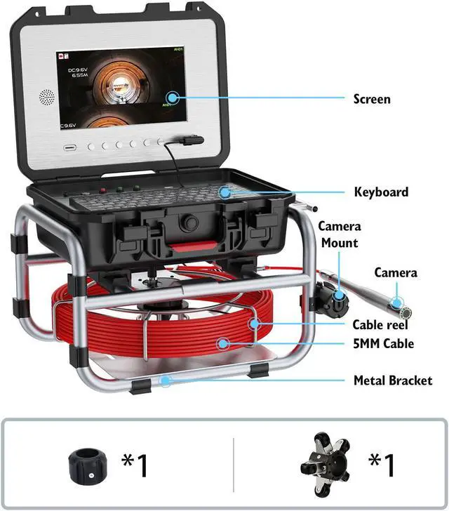 Alt view image 6 of 7 - VisiPower 10" Screen Pipe Sewer Drain  Inspection 2MP Camera with Video Recording Meter Counter Keyboard Auto Self Leveling Industrial Endoscope Borescope 5mm,512HZ Locator Optional Cable Length 98ft