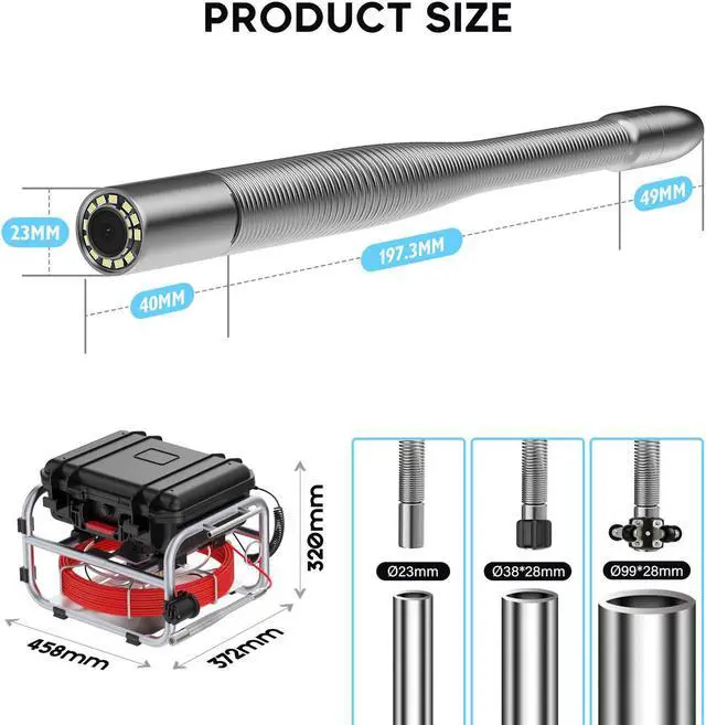 Alt view image 6 of 7 - VisiPower 10" Screen Pipe Sewer Drain Inspection 2MP Camera with Video Recording Meter Counter Keyboard Auto Self Leveling Industrial Endoscope Borescope 7mm,512HZ Locator Optional, Cable 30m/98ft