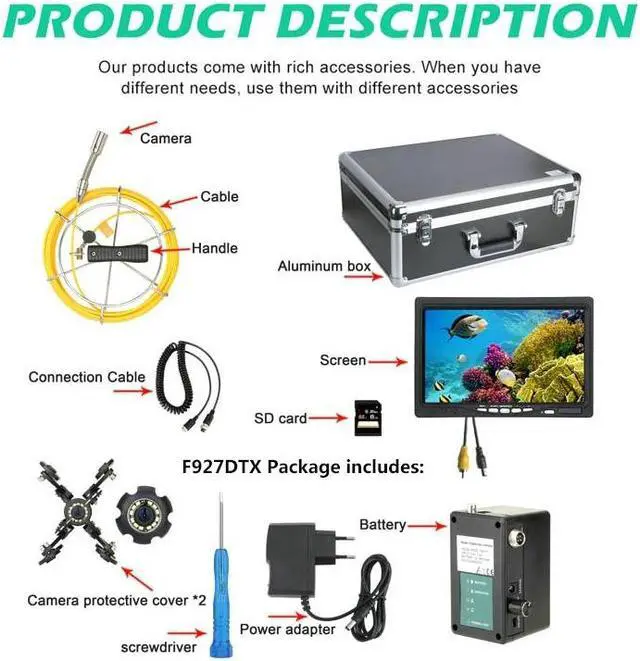Alt view image 6 of 7 - VisiPower Draining plumbing,Wall,Wire inspection/ Sewer Pipe Inspection Camera/Pipeline Endoscope/7" Monitor/DVR video recording/12PCS LED /8GB SD Card/512hz Transmitter /50m/164ft Cable length