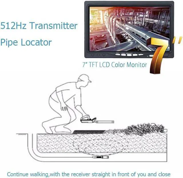 Alt view image 3 of 7 - VisiPower Draining plumbing,Wall,Wire inspection/ Sewer Pipe Inspection Camera/Pipeline Endoscope/7" Monitor/DVR video recording/12PCS LED /8GB SD Card/512hz Transmitter /50m/164ft Cable length