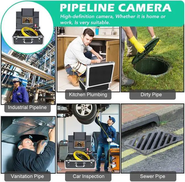 Alt view image 7 of 7 - VisiPower 9 inch  Pipe Inspection Video Camera Drain Sewer Pipeline Industrial Endoscope support WiFi Wireless DVR 360 Degree Rotating Cable Length 50m/164ft