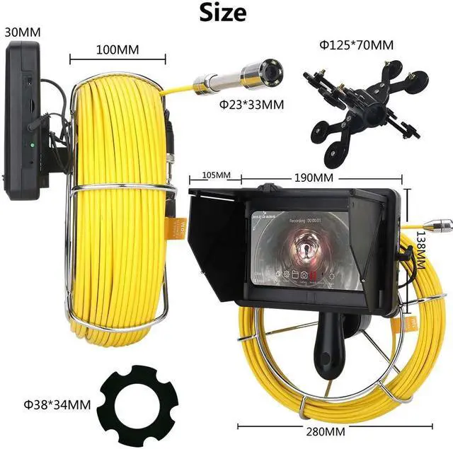 Alt view image 14 of 14 - VisiPower AHD1080P 7" Touch Screen Pipe Sewer Inspection Video1080P HD Camera,6W LED Light/Meter Counter/Video recording / Wifi / Photo Editing/50m/164ft Cable Length