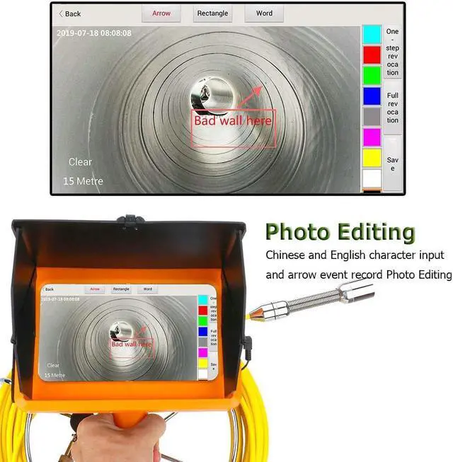 Alt view image 11 of 14 - VisiPower AHD1080P 7" Touch Screen Pipe Sewer Inspection Video1080P HD Camera,6W LED Light/Meter Counter/Video recording / Wifi / Photo Editing/50m/164ft Cable Length