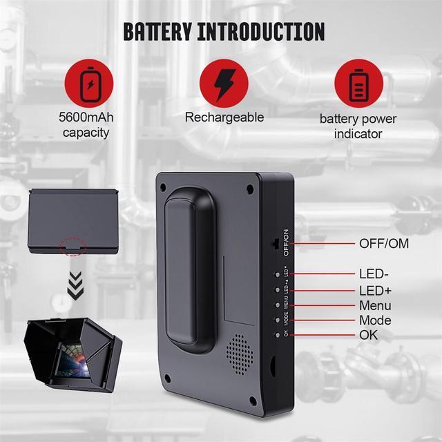 Alt view image 5 of 7 - VisiPower 4.3" Screen Pipe Sewer Drain Pipeline Inspection Camera with 4500mah Battery, Red Cable 8LED light Industrial Endoscope Borescope Camera head Dia 17mm, Cable Length 20m/65ft