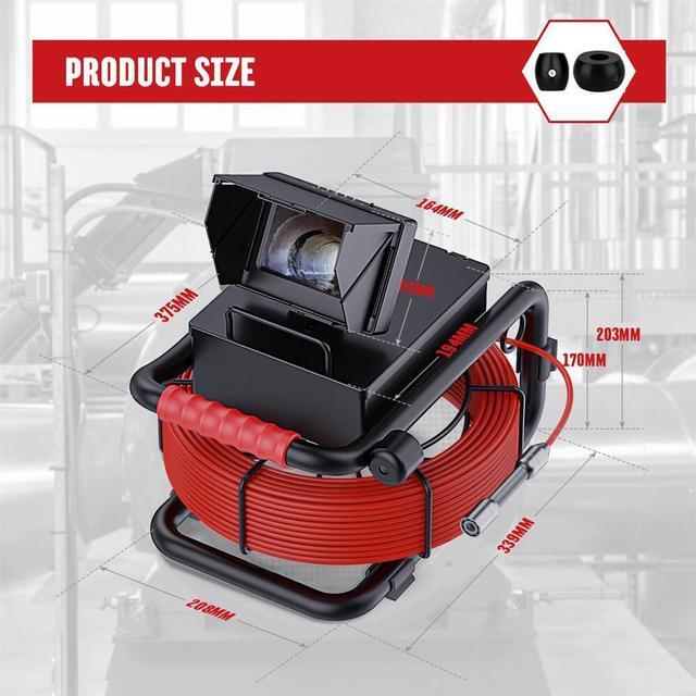 Alt view image 6 of 7 - VisiPower 4.3" Screen Pipe Sewer Drain Pipeline Inspection Camera with 4500mah Battery, Red Cable 8LED light Industrial Endoscope Borescope Camera head Dia 17mm, Cable Length 20m/65ft