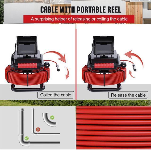 Alt view image 4 of 7 - VisiPower 4.3" Screen Pipe Sewer Drain Pipeline Inspection Camera with 4500mah Battery, Red Cable 8LED light Industrial Endoscope Borescope Camera head Dia 17mm, Cable Length 20m/65ft