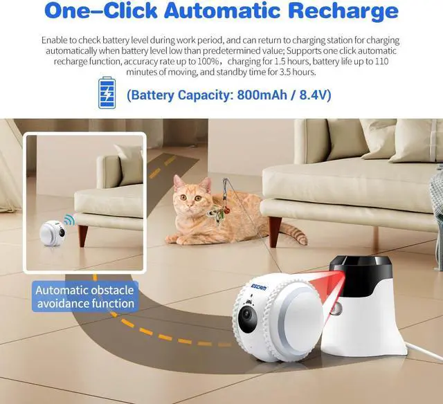 Alt view image 3 of 7 - visiPower 2MP Smart Pet Robot AI Wifi Teasing Cat Movable Camera Night Version 2-Way Audio Tumbler & mobilty Auto Return Self Charging Cat & Dog Recgmesotion Tracking Record Security Camera Cam