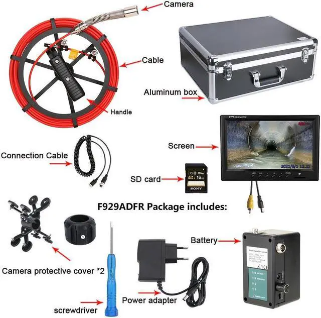 Alt view image 5 of 14 - VisiPower Draining plumbing,Wall,Wire inspection/ Sewer Pipe Camera/Pipeline Industrial Endoscope/9" Monitor/DVR video recording/12PCS LED Lights /16GB SD Card/8 hours continuous use/30m Cable length
