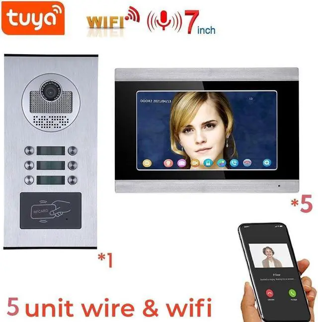 Alt view image 8 of 14 - 7inch Record Wired Wifi 5 Apartment/Family Video Door Phone Intercom System doorbell