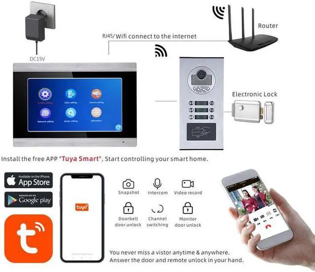 Alt view image 13 of 14 - 7inch Record Wired Wifi 5 Apartment/Family Video Door Phone Intercom System doorbell