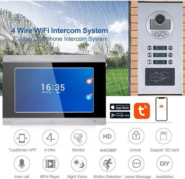 Alt view image 12 of 14 - 7inch Record Wired Wifi 5 Apartment/Family Video Door Phone Intercom System doorbell