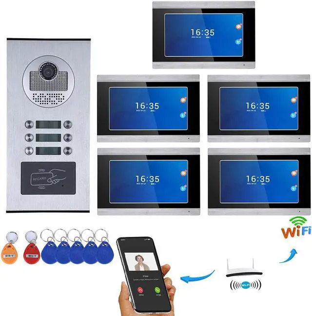 Alt view image 12 of 14 - 7inch Record Wired Wifi 6 Apartment/Family Video Door Phone Intercom System Camera Doorbell