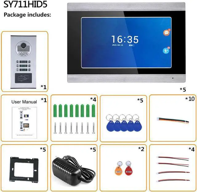 Alt view image 11 of 14 - 7inch Record Wired Wifi 6 Apartment/Family Video Door Phone Intercom System Camera Doorbell