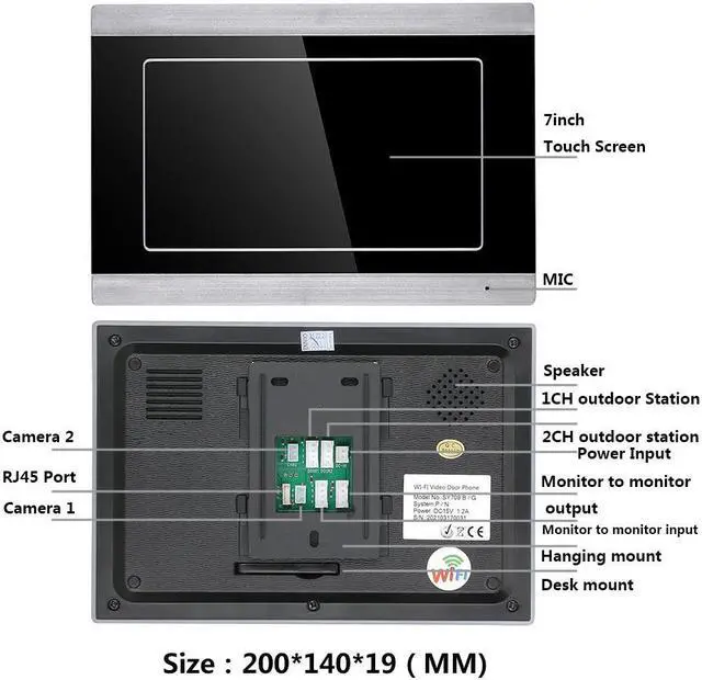 Alt view image 14 of 14 - 7inch Record Wired Wifi 6 Apartment/Family Video Door Phone Intercom System Camera Doorbell