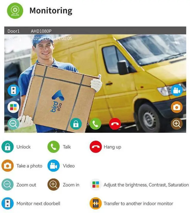 Alt view image 7 of 7 - visiPower 2pin-Wired 2MP HD Indoor 7" WiFi Monitor Smart Home Video Doorbell Intercom System, Remote APP Unlock Video Record Motion Detect 2-Way Talk IR Camera Door Bell 1x doorbell + 1x 7in Monitor