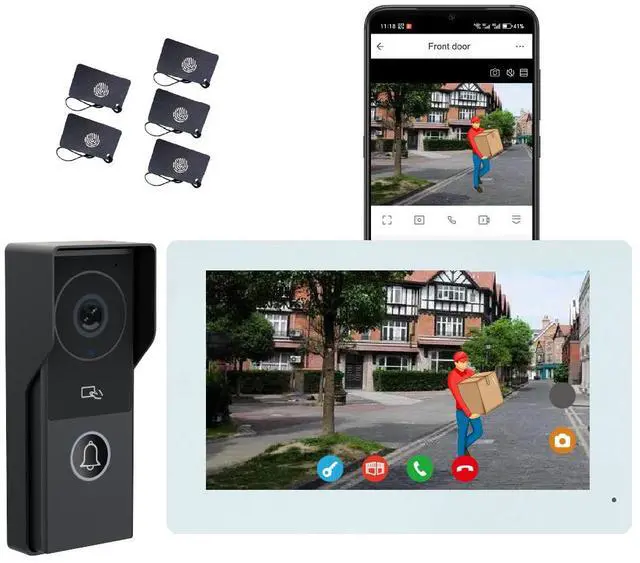 Main image of visiPower 2pin-Wired 2MP HD Indoor 7" WiFi Monitor Smart Home Video Doorbell Intercom System, Remote APP Unlock Video Record Motion Detect 2-Way Talk IR Camera Door Bell 1x doorbell + 1x 7in Monitor