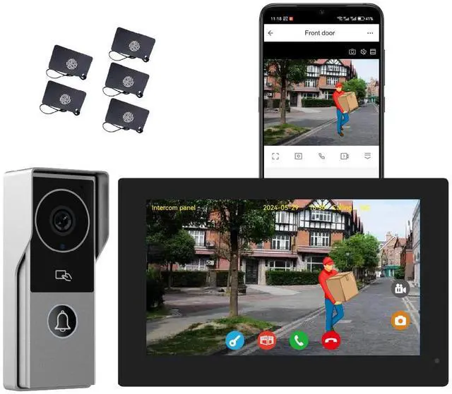 Main image of visiPower 2pin-Wired 2MP HD Indoor 7" WiFi Monitor Smart Home Doorbell Intercom System, APP Unlock Video Record Motion Detect 2-Way Talk IR Camera Door Bell 1x doorbell Silver+ 1x 7" Monitor Black