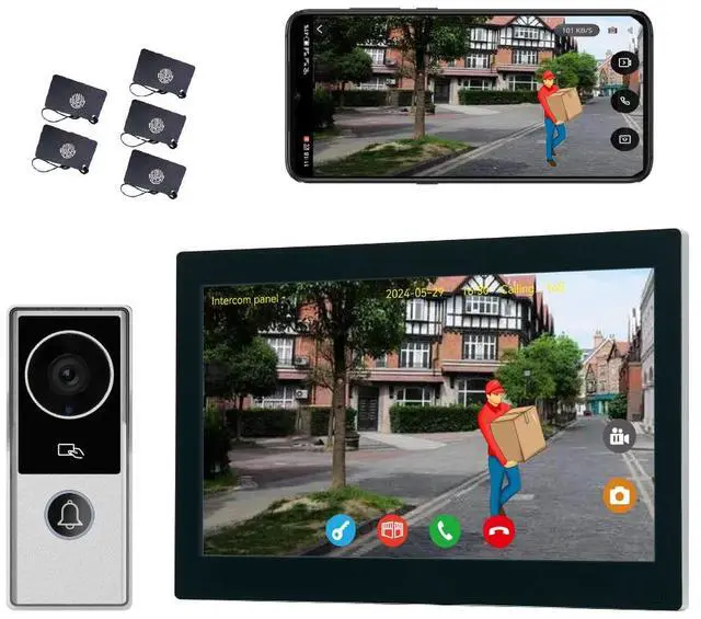 Main image of visiPower 2pin-Wired 2MP HD Indoor 10" WiFi Monitor Smart Home Doorbell Intercom System, APP Unlock Video Record Motion Detect 2-Way Talk IR Camera Door Bell 1x doorbell Silver+ 1x 10" Monitor Black