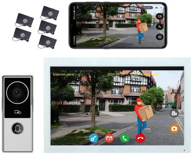 Main image of visiPower 2pin-Wired 2MP HD Indoor 10" WiFi Monitor Smart Home Video Doorbell Intercom System, APP Unlock Video Record Motion Detect 2-Way Talk IR Camera Door Bell 1x doorbell + 1x 10" Monitor White