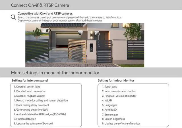 Alt view image 4 of 7 - visiPower 2pin-Wired 2MP HD Indoor 7" WiFi Monitor Smart Home Doorbell Intercom System, Remote  Unlock Video Record Motion Detect 2-Way Talk IR Camera Door Bell 1x doorbell Silver+ 2x 7" Monitor Black