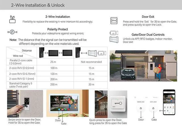 Alt view image 6 of 7 - visiPower 2pin-Wired 2MP HD Indoor 7" WiFi Monitor Smart Home Doorbell Intercom System, Remote  Unlock Video Record Motion Detect 2-Way Talk IR Camera Door Bell 1x doorbell Silver+ 2x 7" Monitor Black