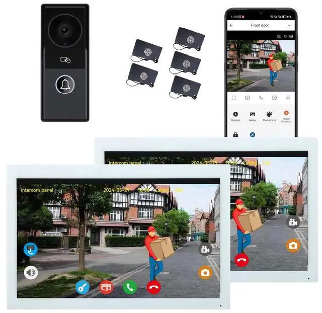 Main image of visiPower 2pin-Wired 2MP HD Indoor 10" WiFi Monitor Smart Home Video Doorbell Intercom System, Remote Unlock Video Record Motion Detect 2-Way Talk IR Camera Door Bell 1x doorbell + 2x 10in Monitor
