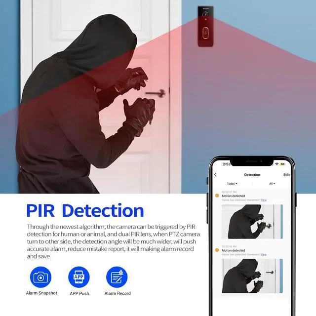 Alt view image 5 of 7 - visiPower 2MP Wireless WiFi Smart Doorbell + Battery, Human Motion Detection, 2-Way Audio, Night Vision, 7 days free Cloud Storage, Tuya Smart APP Alerts, SD Card Support Home Security Doorbell Camera