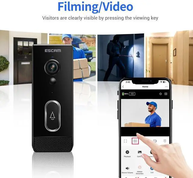 Alt view image 3 of 7 - visiPower 2MP Wireless WiFi Smart Doorbell + Battery, Human Motion Detection, 2-Way Audio, Night Vision, 7 days free Cloud Storage, Tuya Smart APP Alerts, SD Card Support Home Security Doorbell Camera