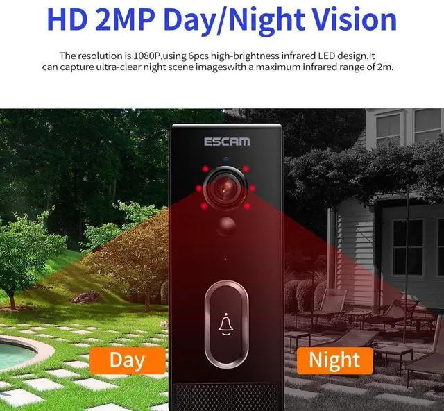 Alt view image 7 of 7 - visiPower 2MP Wireless WiFi Smart Doorbell + Battery, Human Motion Detection, 2-Way Audio, Night Vision, 7 days free Cloud Storage, Tuya Smart APP Alerts, SD Card Support Home Security Doorbell Camera