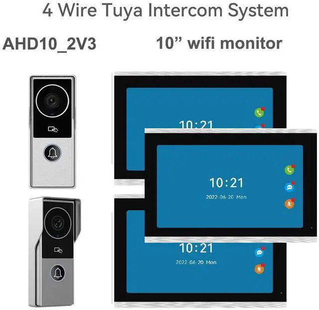 Main image of visiPower 10" Screen 1080P 2MP HD Wired WiFi Video Doorbell Intercom System, Remote Tuya APP Control, Support Phone unlock Video Recording 2-Way Talk Motion Detection IR Camera 2 doorbell + 3 monitor