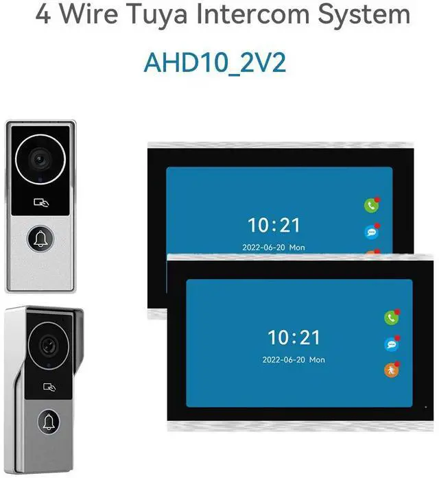 Alt view image 6 of 7 - visiPower 10" Screen 1080P 2MP HD Wired WiFi Video Doorbell Intercom System, Remote Tuya APP Control, Smart Phone unlock Video Recording 2-Way Audio Motion Detection IR Camera 2 doorbell + 2 monitor