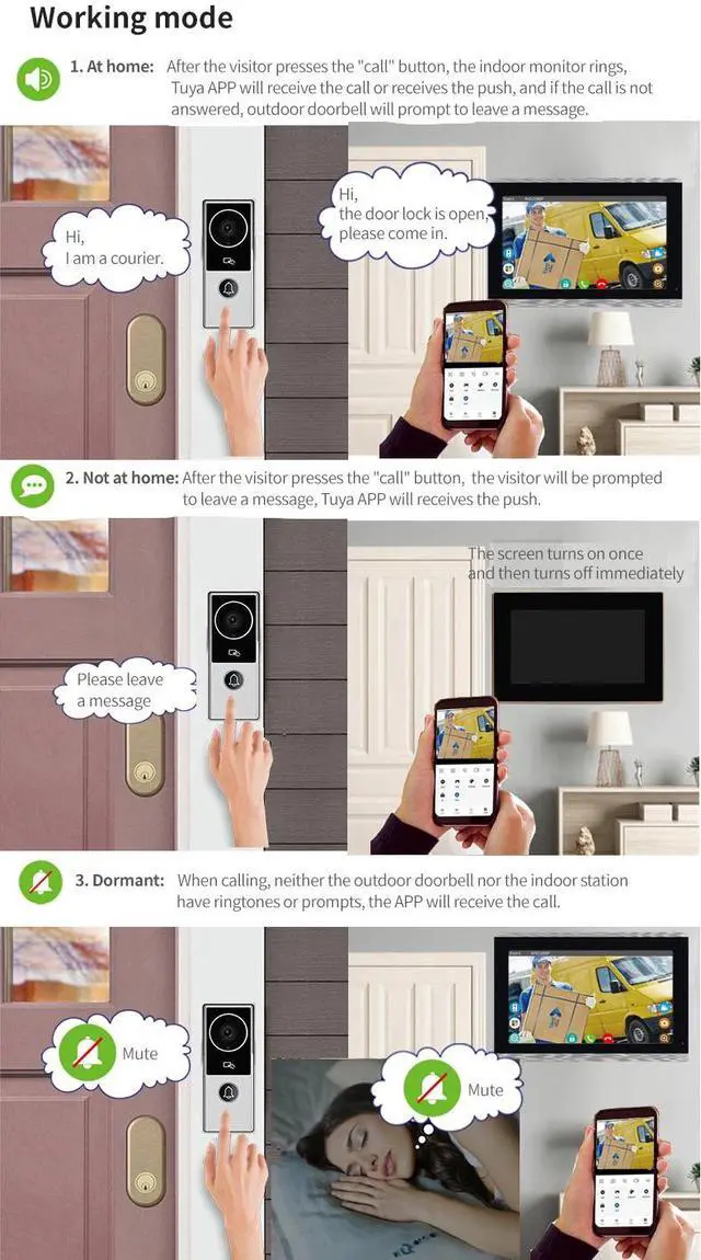 Alt view image 2 of 7 - 7" Screen 1080P 2MP HD Wired WiFi Video Doorbell Intercom System, Remote Phone Tuya APP Control, Support Phone unlock, Video Recording, 2-Way Audio, Motion Detection, IR Camera, 2 doorbell + 2 monitor