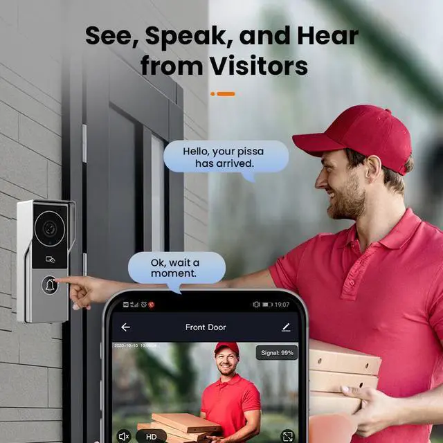 Alt view image 5 of 7 - visiPower 10" Screen 2MP HD Wired WiFi Video Doorbell Intercom System, Remote Phone Tuya APP Control Phone unlock Video Recording 2-Way Audio Motion Detection IR Camera, 2 doorbell + 5 monitor