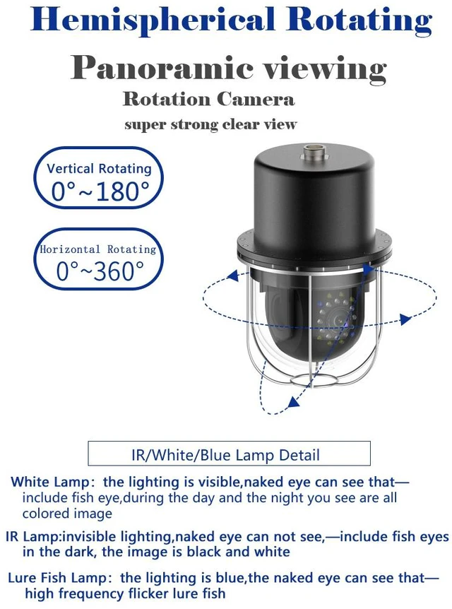 Alt view image 7 of 7 - 9 Inch DVR Recorder 50m Underwater Fishing Video Camera Fish Finder IP68 Waterproof 20 LEDs 360 Degree Rotating Dome Rotating Panoramic viewing Camera